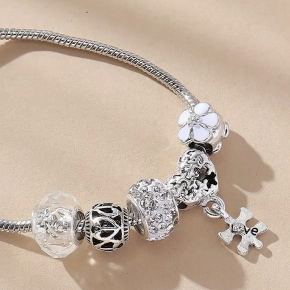 Puzzle Pendant Bracelet Silver-Plated Over Copper Synthetic Stones - New W/Tags - Picture 4 of 5